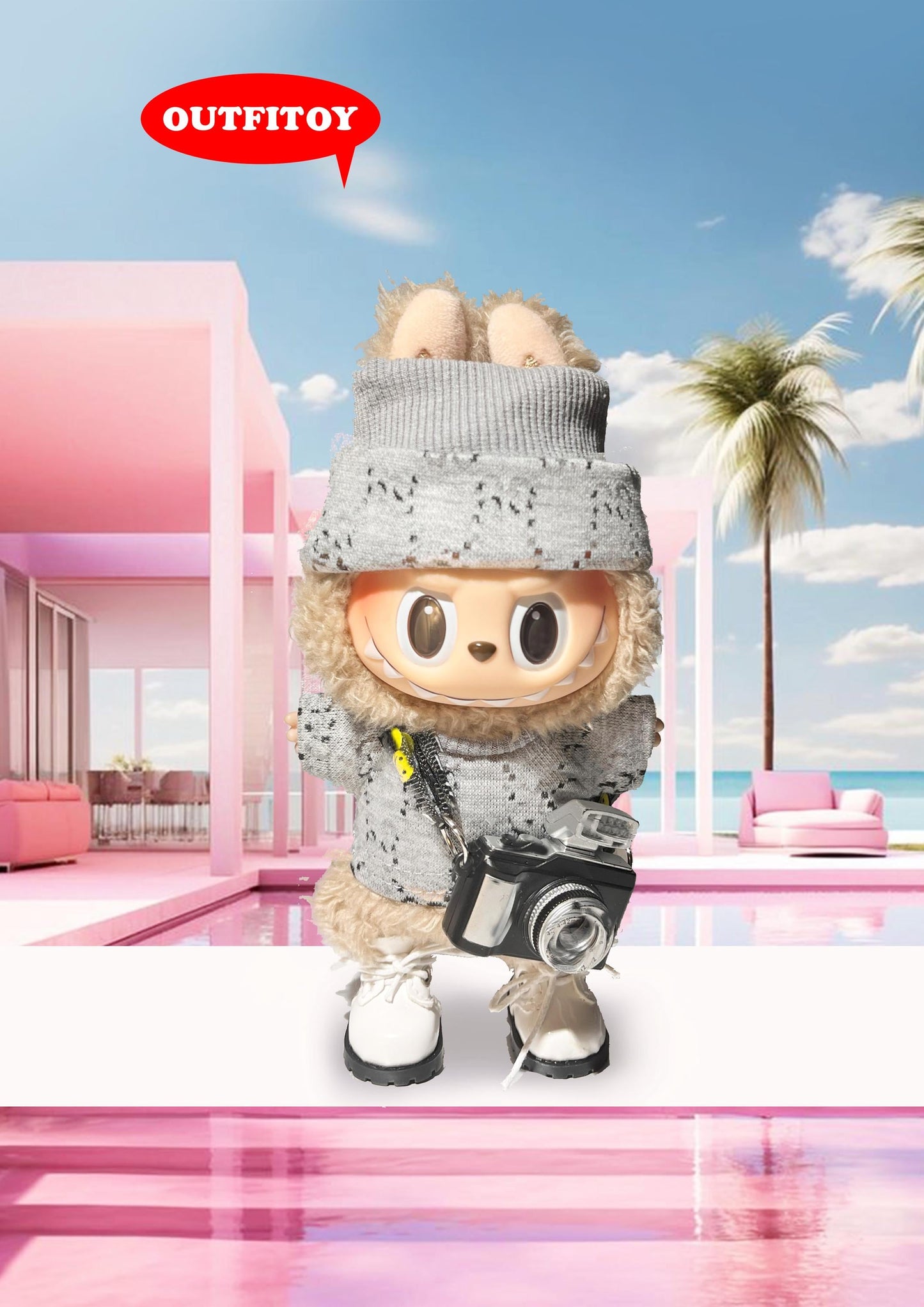 labubu outfit Grey Ribbed Tracksuit + White Combat Boots