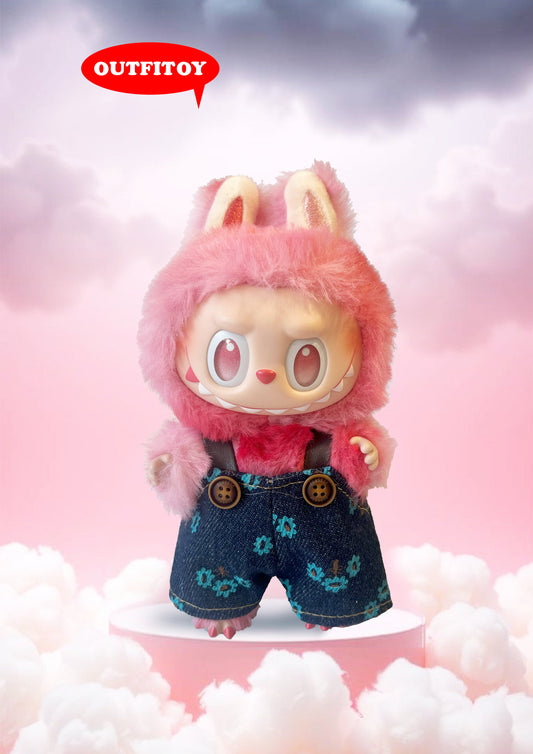 Labubu Outfit | Printed Denim Overalls/ Star-Patterned Denim Pants | Single Item