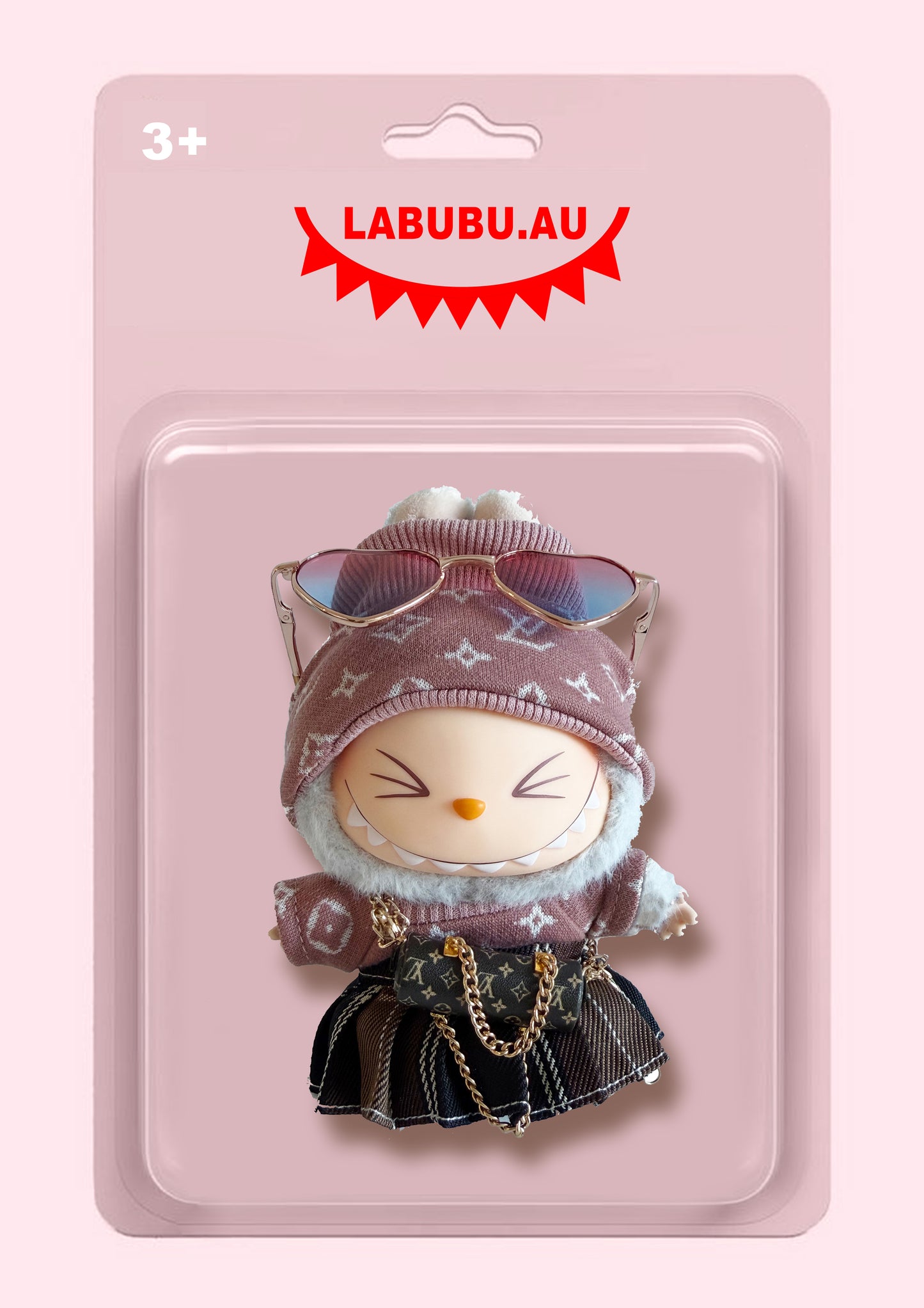 Labubu outfit France inspired Look Sporty Pink & Plaid Skirt Set with Bucket Bag