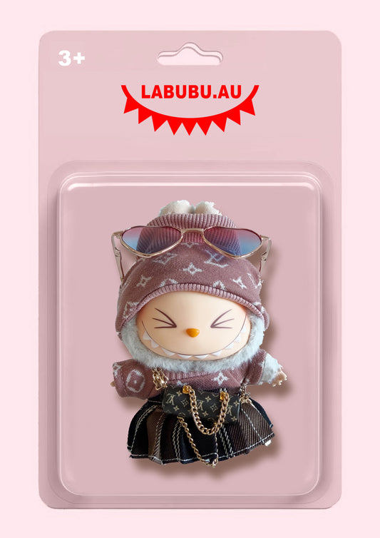 Labubu outfit France inspired Look Sporty Pink & Plaid Skirt Set with Bucket Bag