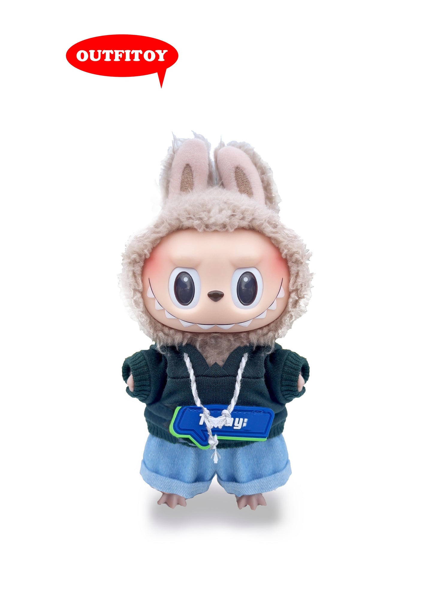 Labubu Outfit Dark Green Hoodie + Jeans