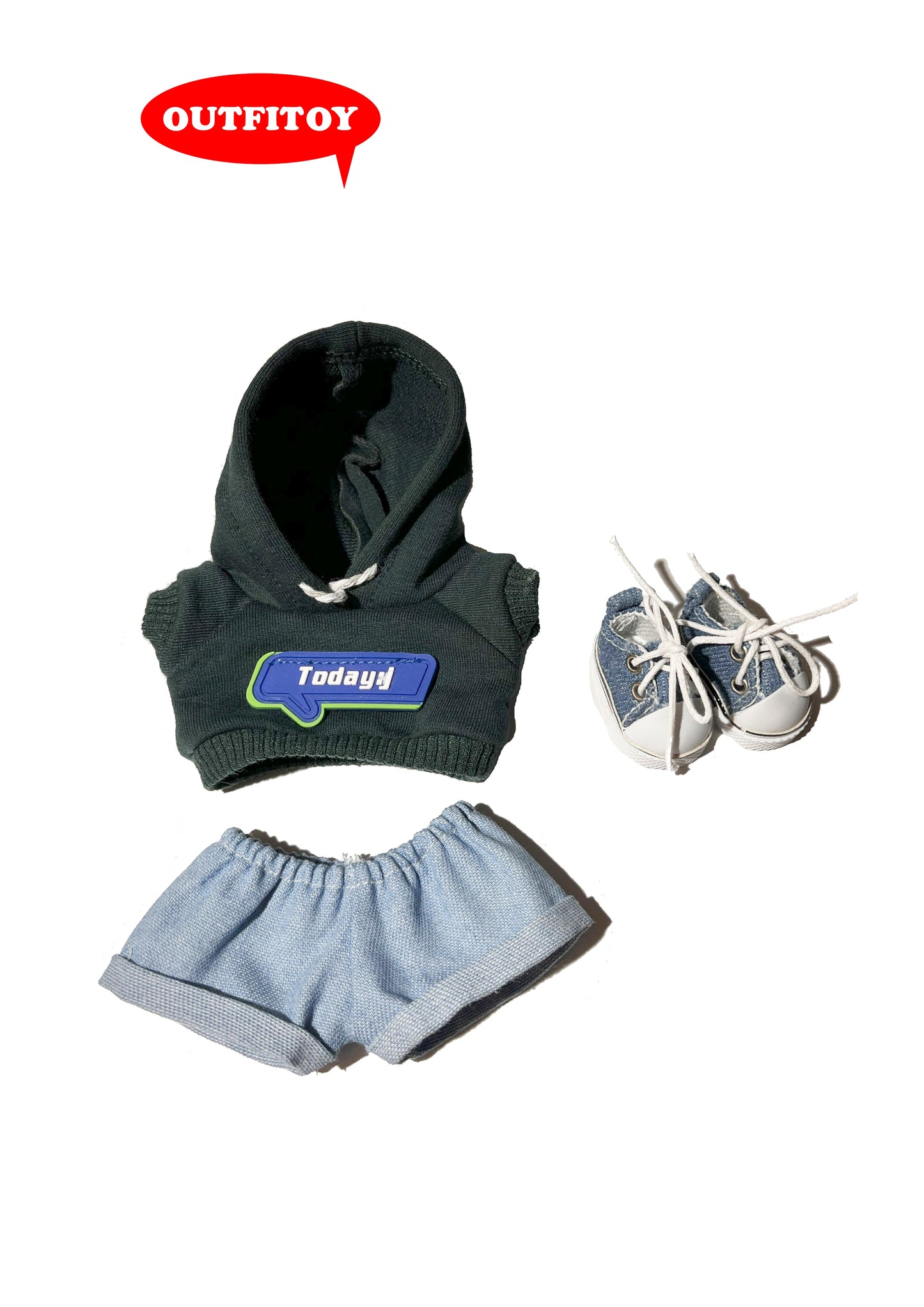 Labubu Outfit Dark Green Hoodie + Jeans