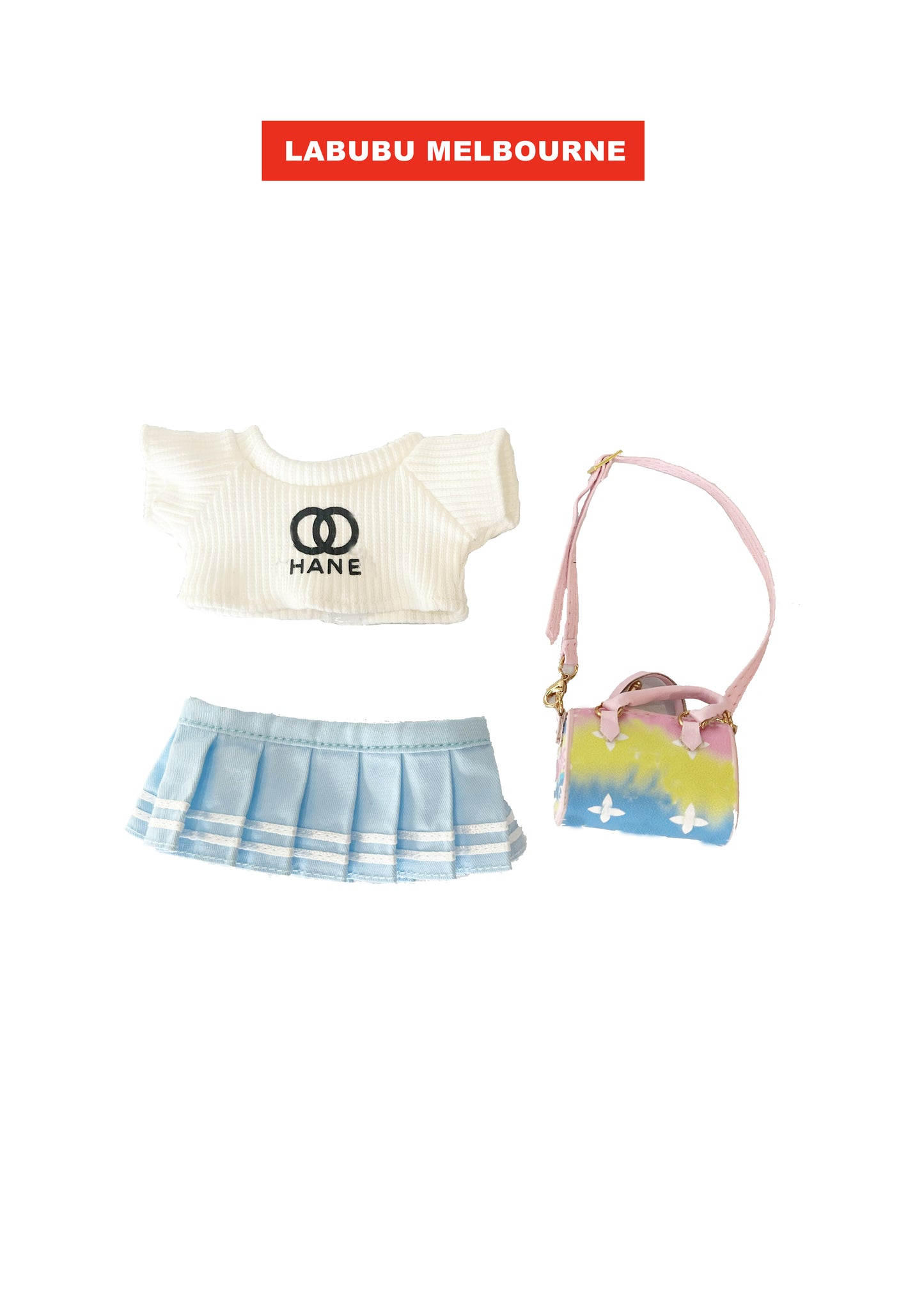 Labubu Outfit | Energetic Girl Style Set (T-shirt + Skirt + Pillow Bag)