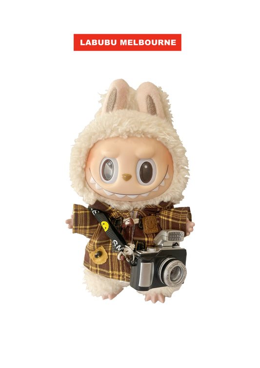Labubu Autumn Outfit Set - Plaid Jacket & Camera | Cute Retro Style