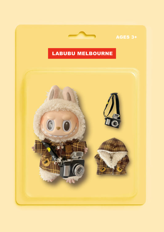 Labubu Autumn Outfit Set - Plaid Jacket & Camera | Cute Retro Style